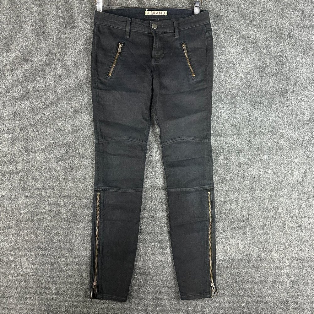 J Brand Pants Womens 4 Stealth Pant Black Cotton Stretch Zip Pockets Zip Ankle